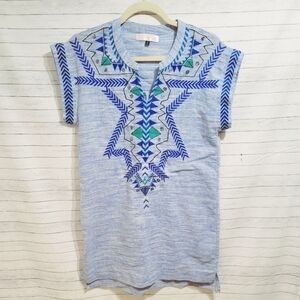 Luxe Apothetique LINEN BLEND HEATHERED BLUE SHIFT DRESS, SZ SMALL